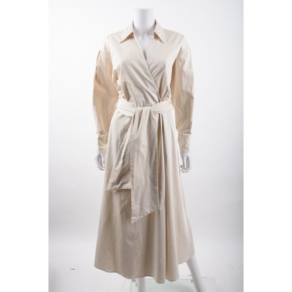NWT Massimo Dutti Womens Cream Ivory Wrap Midi Dress EU 38 US 6 Poplin 6650/582 - Picture 2 of 7